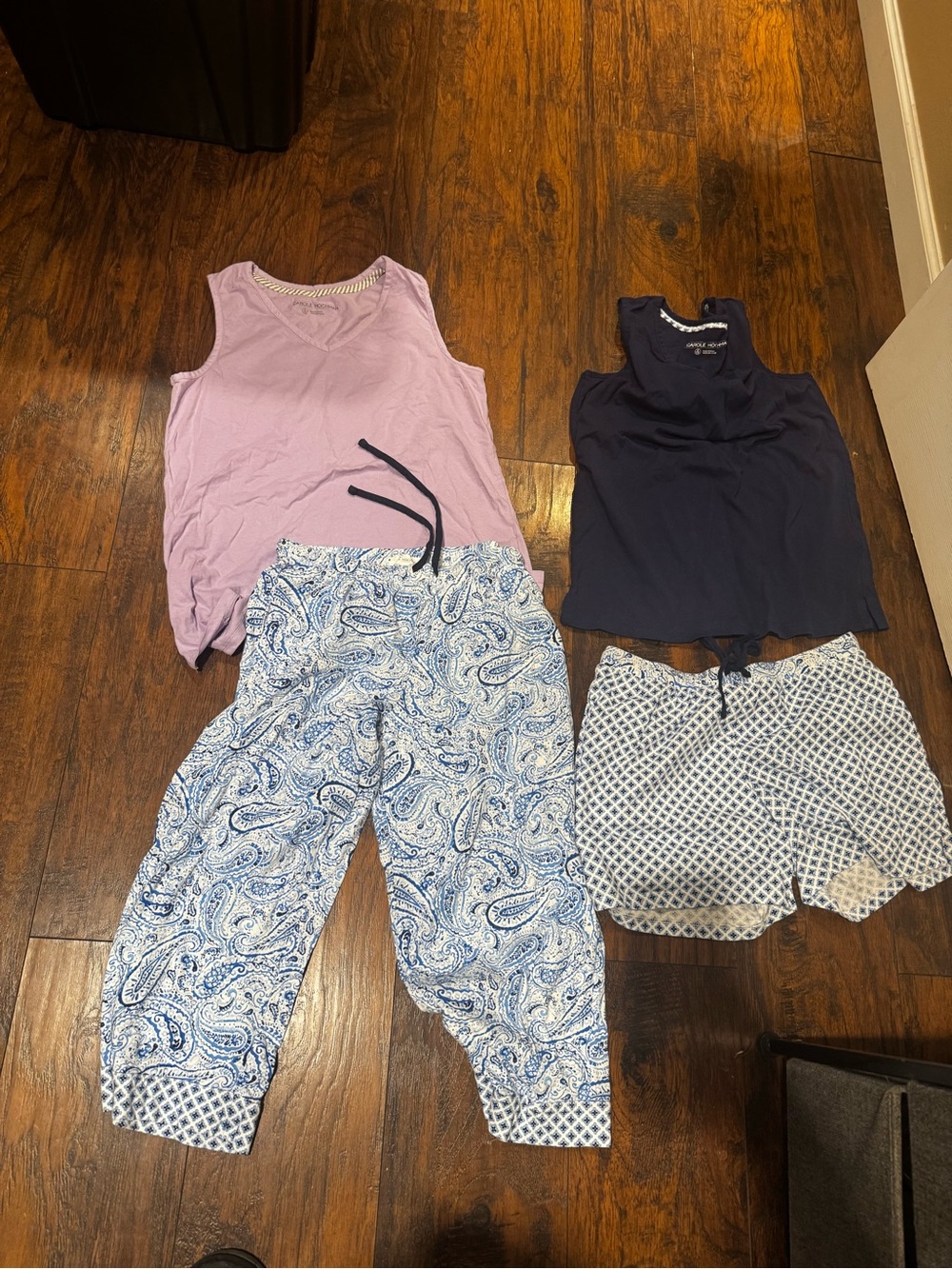 4 piece- Women’s Lavender Tank & Navy Top Set with Blue Paisley Lounge Pants